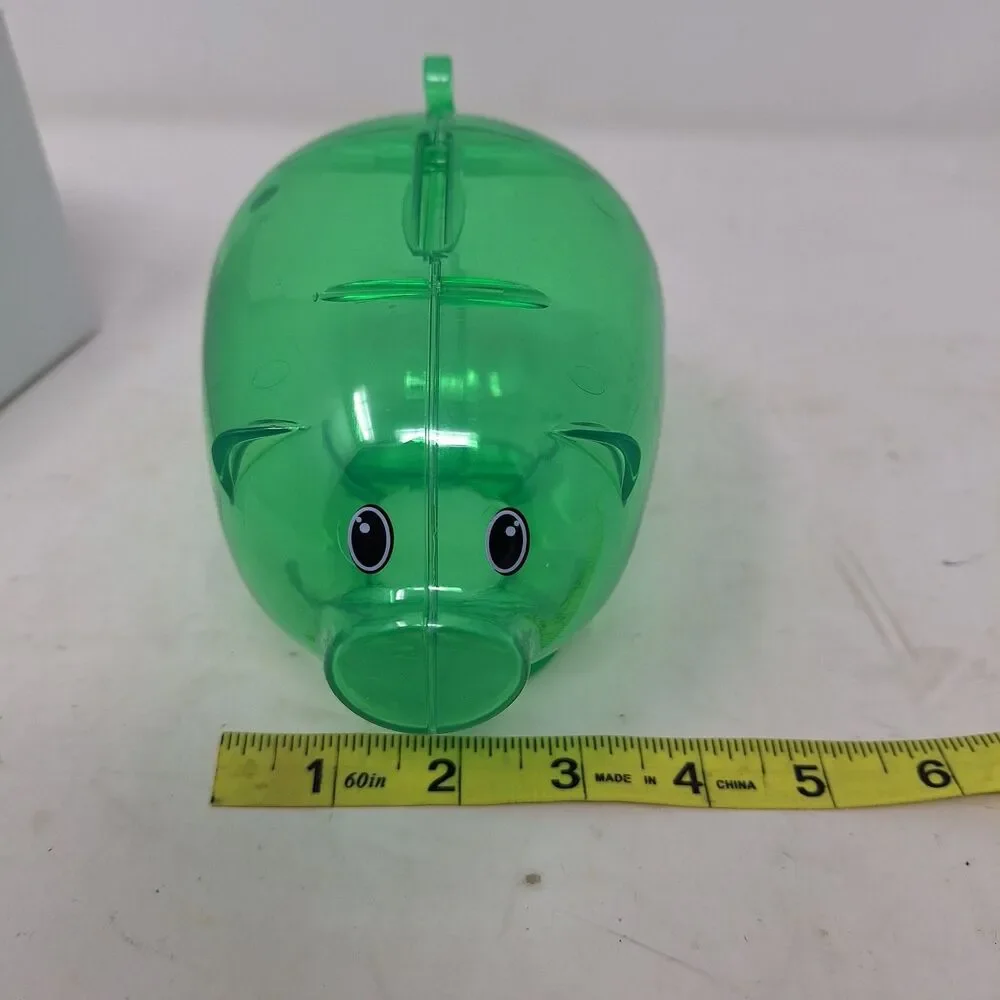 Fairport Savings Bank Green Sheer Plastic Piggybank Pig Coin Storage Novelty
